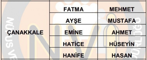 İLLERE GÖRE EN ÇOK KULLANILAN İSİMLER