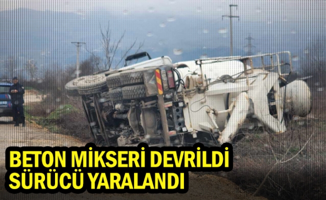 İnegöl'de beton mikseri devrildi, sürücü yaralandı