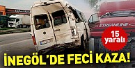 İnegöl´de Servis Aracına TIR Çarptı; 15 yaralı