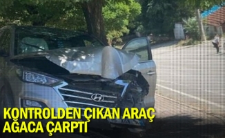 Kontrolden çıkan araç ağaca çarptı