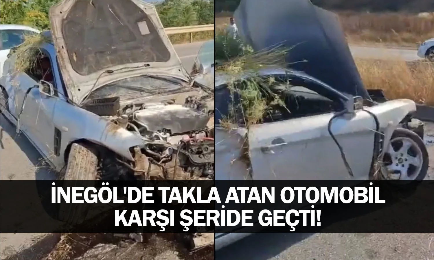 İnegöl'de takla atan otomobil karşı şeride geçti!