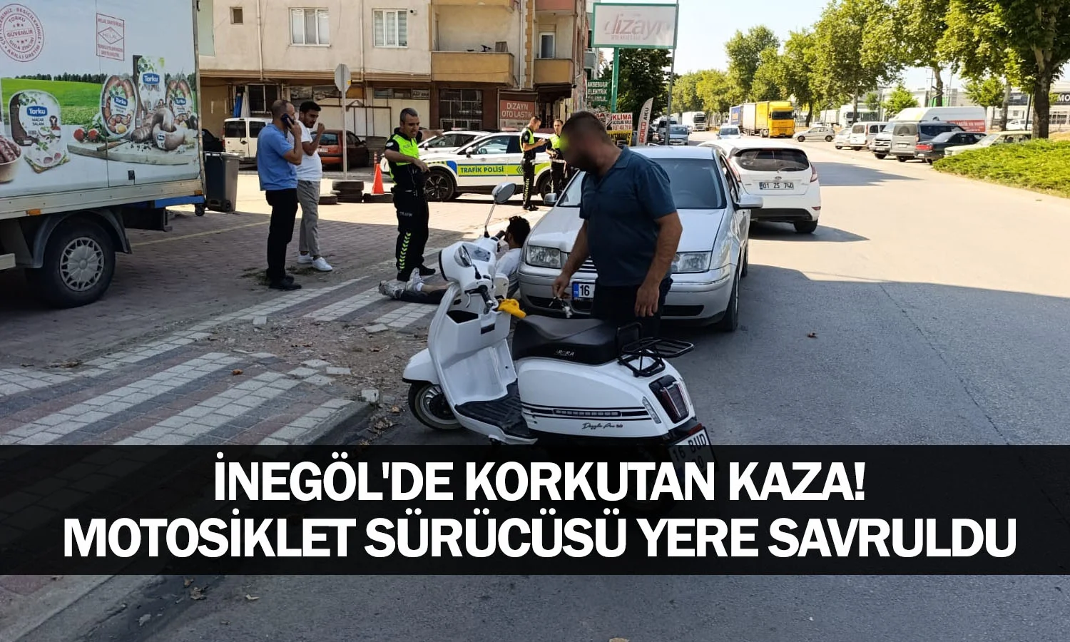İnegöl'de korkutan kaza! Motosiklet sürücüsü yere savruldu